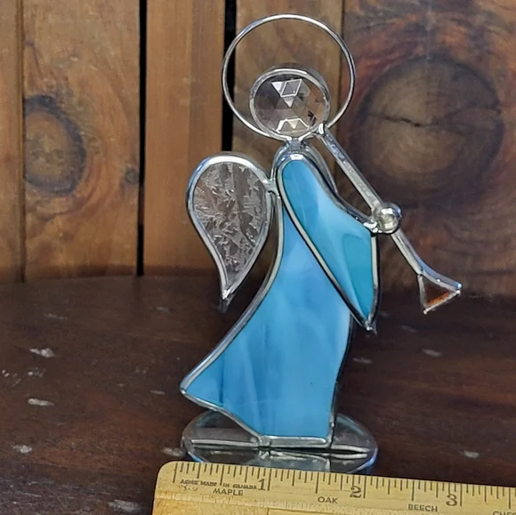 Blue and Silver Stained Glass Angel Figurine - Picture 5 of 10